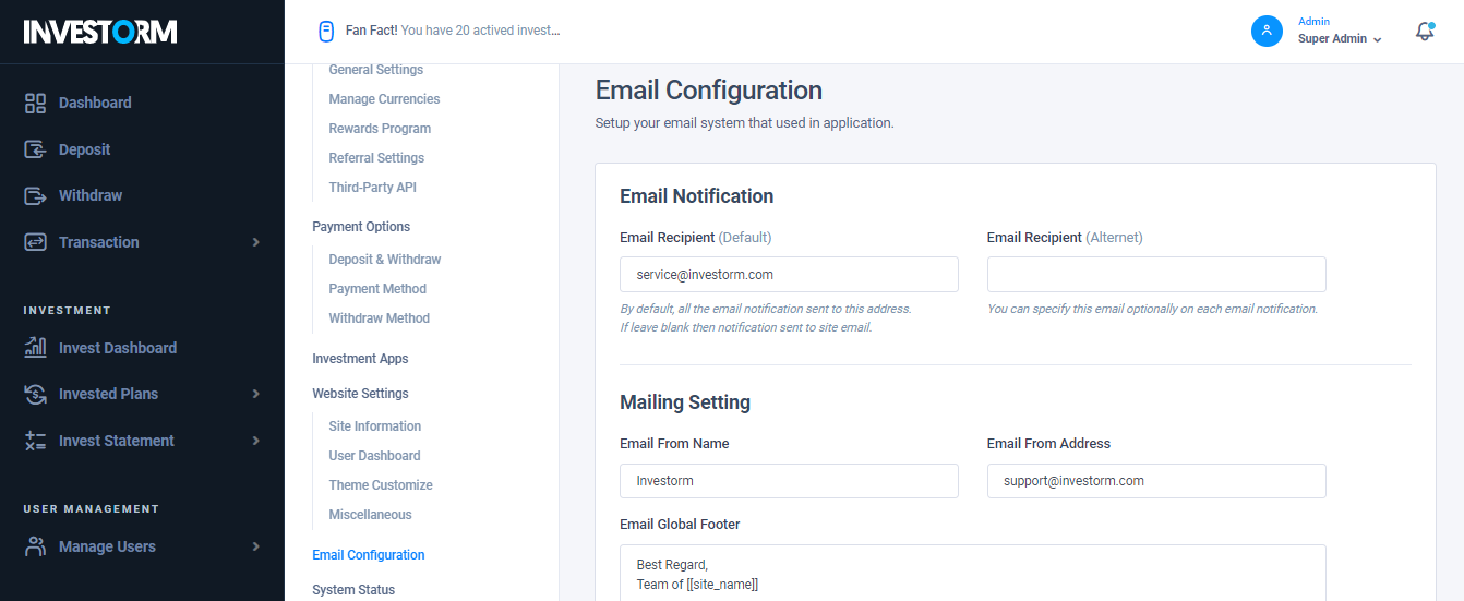 Email Configuration Settings