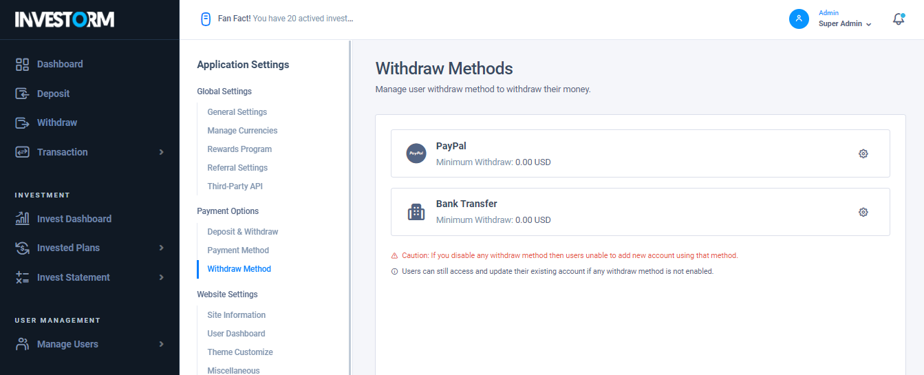 Withdraw Method