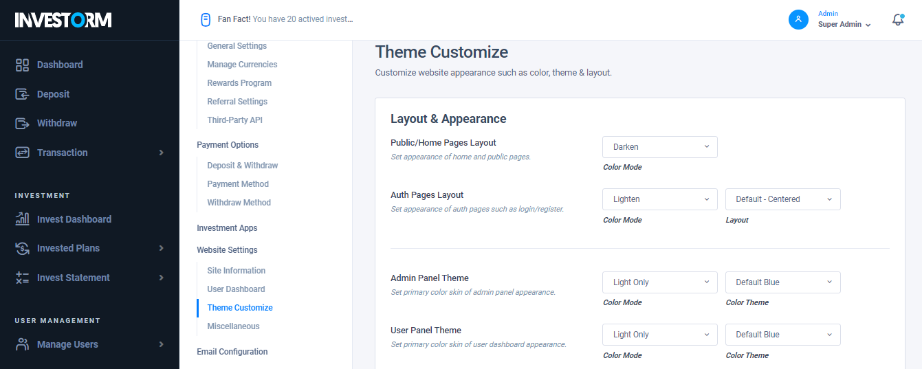 Theme Customize Settings