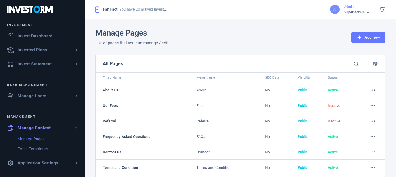 Manage Pages