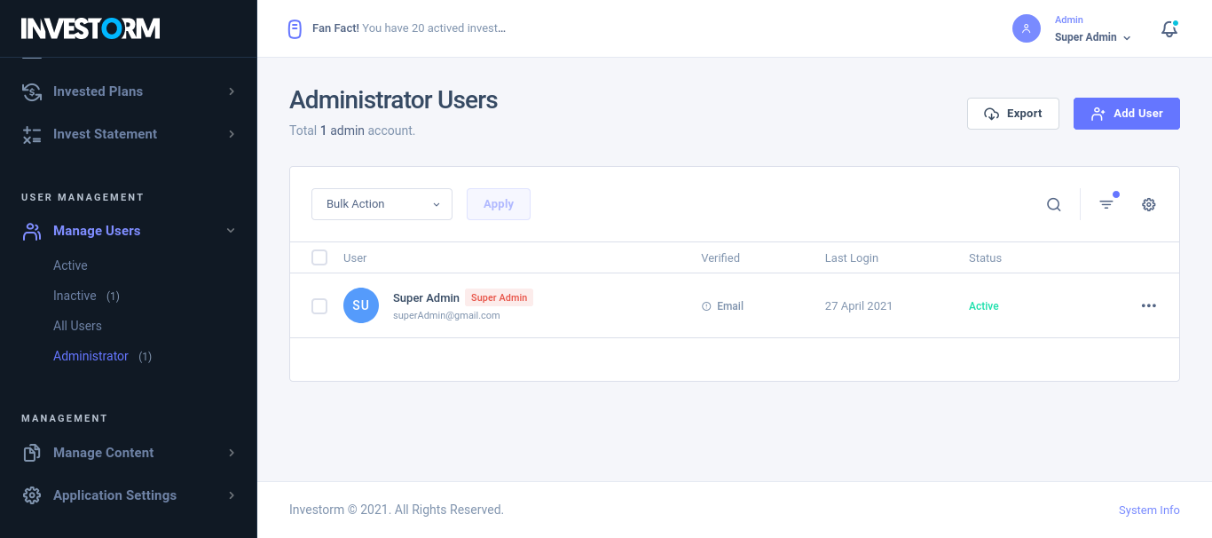 Manage Administrator Users